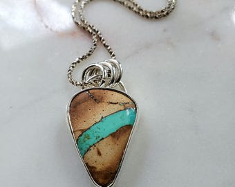 Stunning Pilot Mountain Ribbon Turquoise Sterling Silver Pendant in an Inverted Triangle Shape
