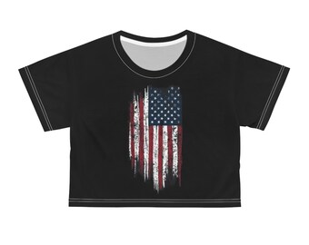 USA Flag Crop Tee - Vintage American Style, Perfect for Summer Festivals, Patriotic Events, Casual Wear, and Gifts