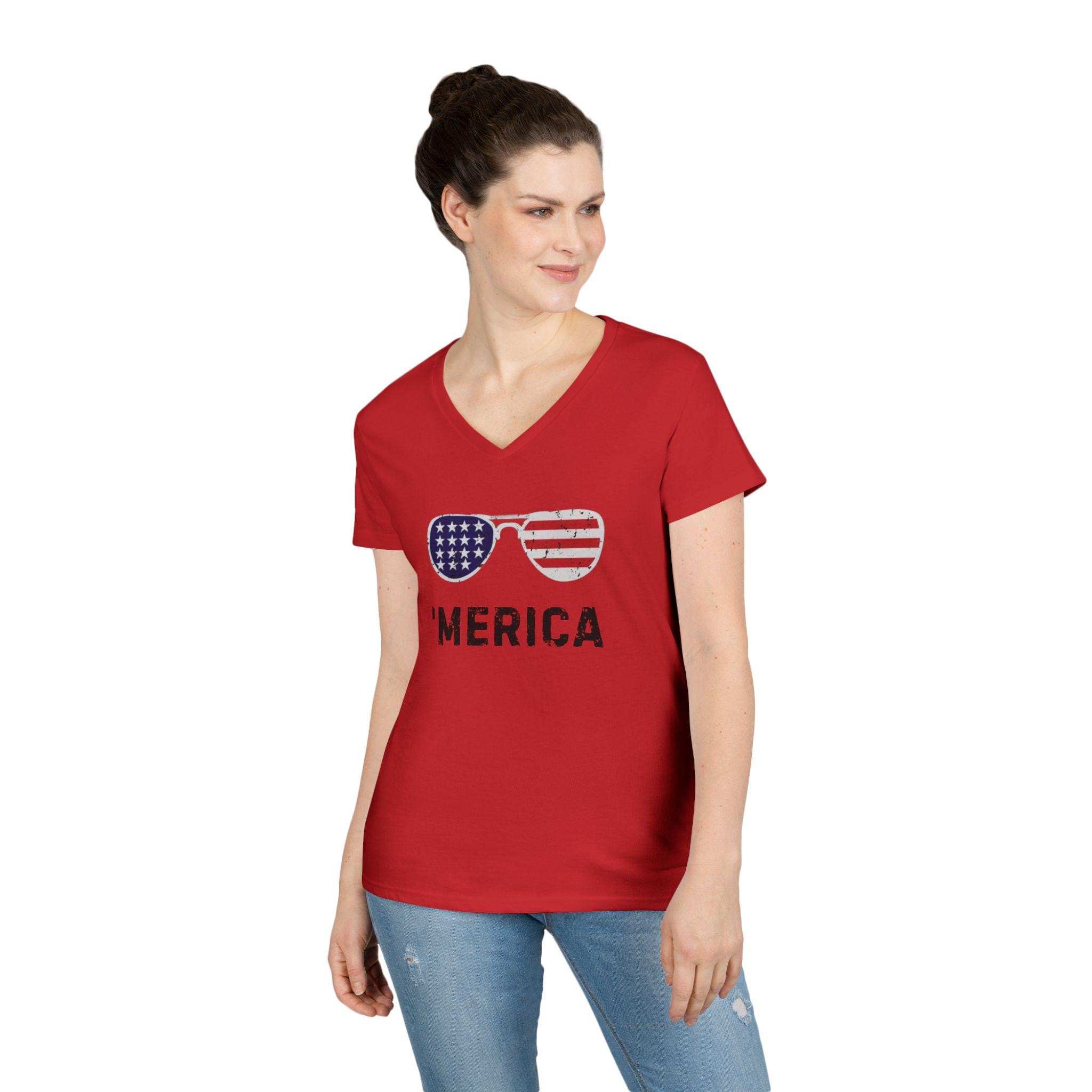4th Of July T Shirts July 4th Women's Patriotic V Neck Short Sleeve Top Summer Us Flag Shirts For Women