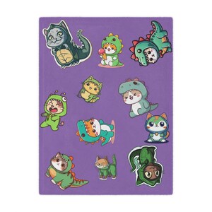 Cute Dinosaur Minky Blanket, Cozy Blanket, Dino Cat Plush Throw, Birthday Gift