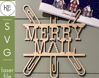 Merry Mail Christmas Card Display. Laser Cut File. Glowforge. DIGITAL