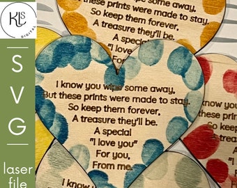 Archivo láser de huella dactilar con forma de corazón. SVG. Archivo de corte láser. Glowforge. Manualidad infantil para el Día de la Madre. Regalo para mamá. Regalo para papá.