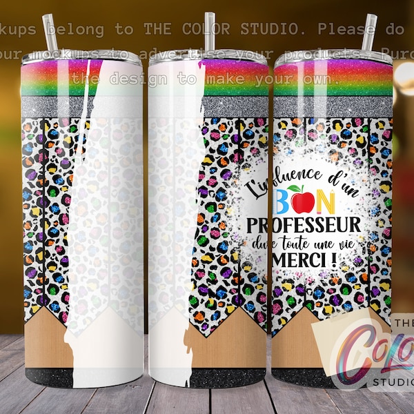 20OZ Sublimation tumbler design wrap PNG for straight skinny tumbler school teacher enseignante francais ecole cadeaux prof merci