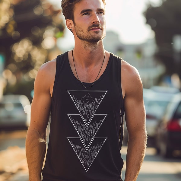 Balance Geometric Art Tank Top, Nature Geometry, Artwear, Forest Line Art