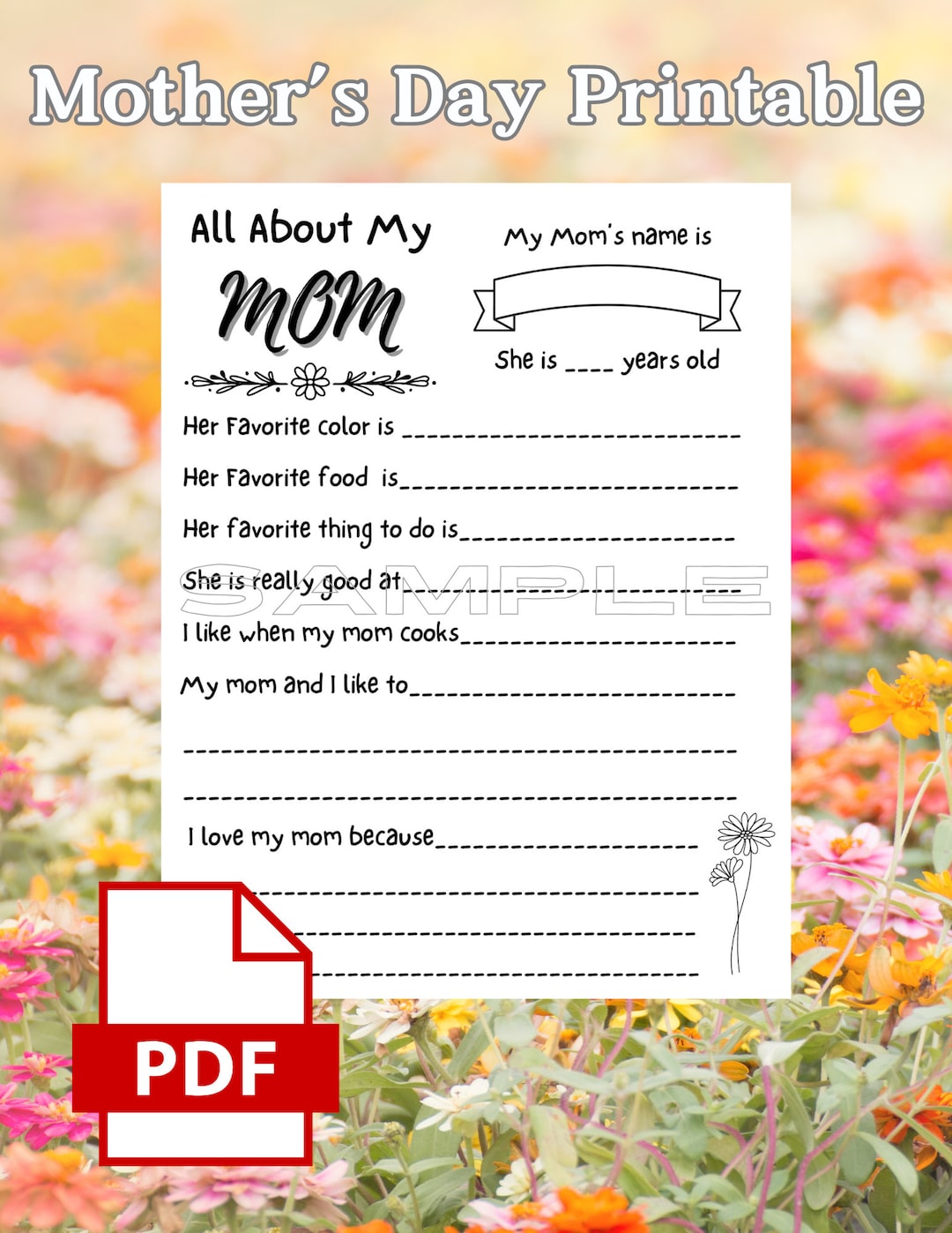 Mother's Day Printable Child Worksheet - Etsy