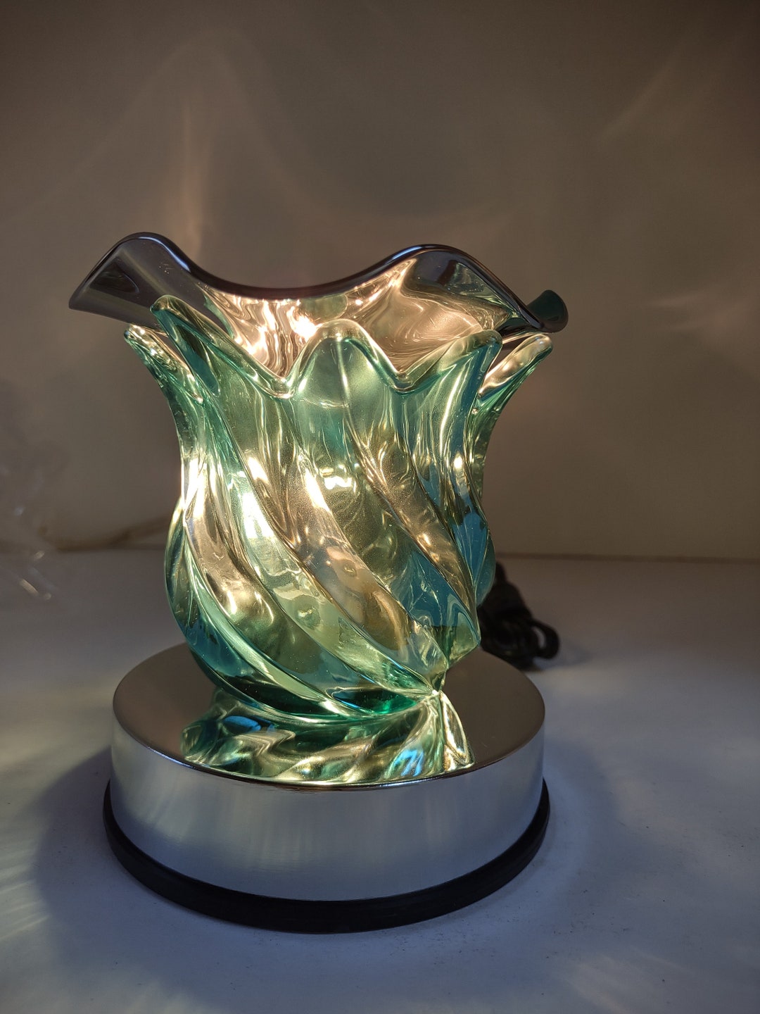 Beautiful Blue Metallic Color Glass Design Table Top Touch Aroma Lamp W ...