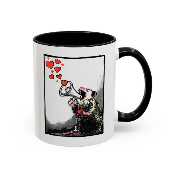 Opossum with Hearts "My Love is Loud" Mug | Accent Coffee Mug 11oz 15oz