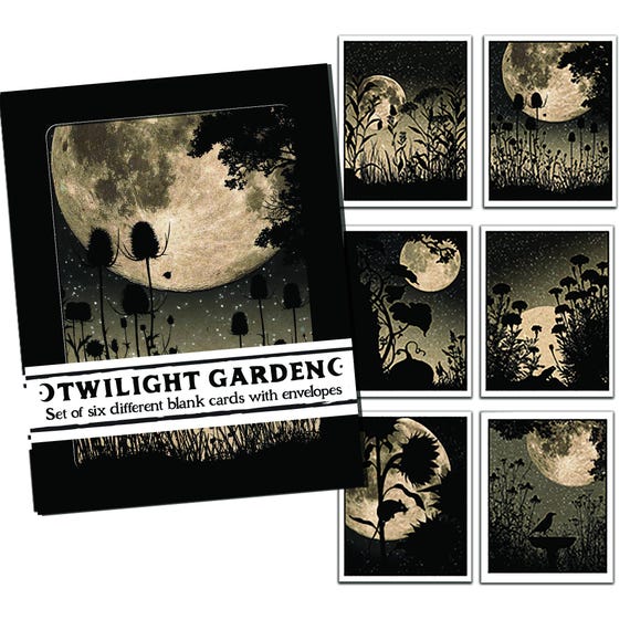 Crow & Moon Notecard Set: Gothic Whimsy Stationery, Kraft Envelopes