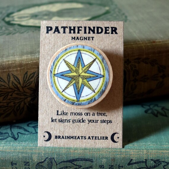Compass Rose Wooden Magnet: Pathfinder Lucky Charm, Guidance Ritual Tool