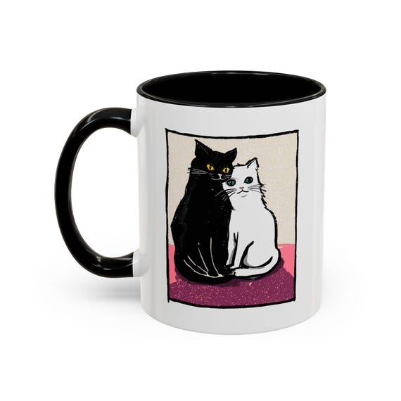 Black and White Cats Cozy Mug | Hand-Drawn Vintage Style Coffee Cup
