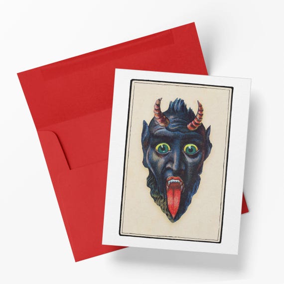 Krampus With Child in Basket: Vintage Victorian Holiday  Greeting Card