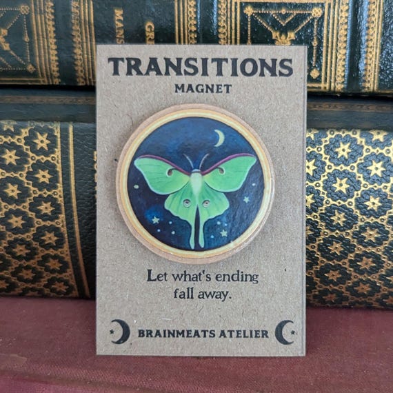 Luna Moth Magnet: Handcrafted Wooden Lucky Charm - Transitions Ritual Tool