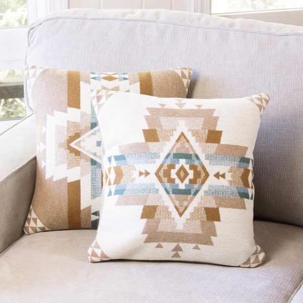 Tan Rock Point Pillow 16x16 Southwestern Statement Throw Pillow Wool Limited Edition