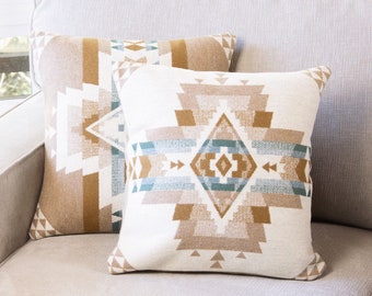 Tan Rock Point Pillow 16x16 Southwestern Statement Throw Pillow Wool Limited Edition