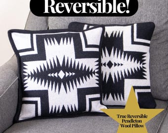 Walking Rock Reversible Wool Throw Pillow 16x16 Southwestern Black and White Aztec Tribal Cowboy Cabin