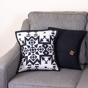 Condensed Black and White Reversible Pillow Wool Statement Throw One of a Kind Aztec