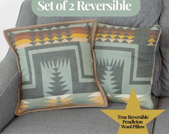 Set of 2 Sage Harding Green Reversible Pillow 16x16 Southwestern Statement Throw Pillow Aztec Western Cowboy Tan