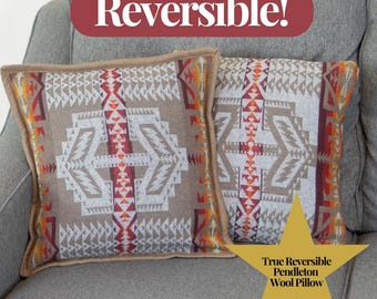 Khaki Trail Reversible Pillow 16x16 Southwestern Statement Throw Pillow Aztec Western Cowboy Tan Brown Red