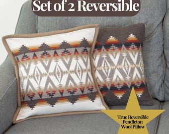 Set of 2 Pacific Crest Brown and White Reversible Pillow 16x16 Southwestern Statement Throw Pillow  Aztec Western