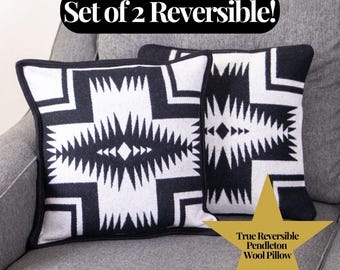 Set of 2 Walking Rock Reversible Wool Throw Pillow 16x16 Southwestern Black and White Aztec