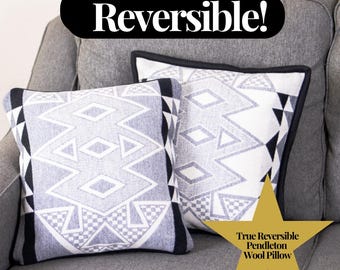 Diamond Ridge White/Gray Reversible Pillow 16x16 Southwestern Statement Throw Pillow Wool Aztec Cowgirl Tribal