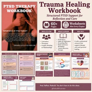K&ouml;nnte beinhalten: Ein PTSD-Therapie-Arbeitsbuch mit &uuml;ber 60 Seiten strukturierter Unterst&uuml;tzung, Reflexion und Pflege. Das Dokument enth&auml;lt Abschnitte zu PTSD-Grundlagen, Sicherheit, Erdung und K&ouml;rperbewusstsein sowie Arbeitsbl&auml;tter nach jedem Kapitel.