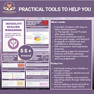 May include: Infidelity Healing Workbook with 55+ pages, offering practical tools for healing and rebuilding trust. Includes guided chapters, journal prompts, and exercises for emotional awareness and self-compassion. Ideal for individuals and couples.