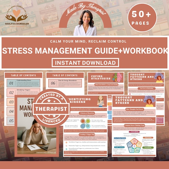 Stress Management Workbook, Mental Health Journal, Anxiety Relief (Digital PDF)