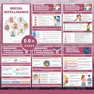 social intelligence workbook, emotional awareness journal, communication skills for teens, social anxiety help, therapist tools printable, social emotional learning PDF, empathy workbook, overthinking help, body language guide, digital therapy worksheets, printable mental health resource, conversation confidence workbook, social skills for adults