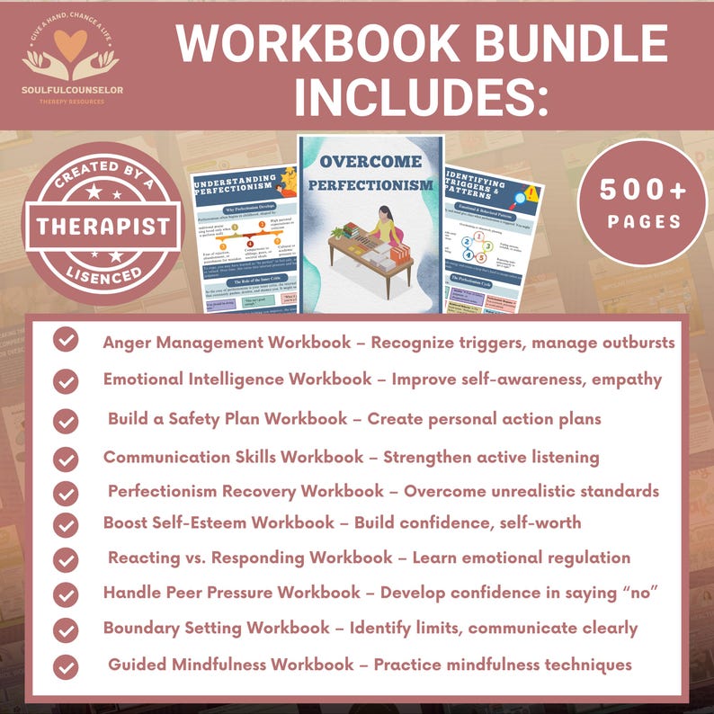 life skills mega workbook bundle for teens and adults, printable anger management activities, emotional intelligence exercises pdf, safety plan workbook for mental health, communication skills worksheets for therapy, perfectionism recovery printable workbook, boost self-esteem journal prompts, reacting vs responding emotional regulation pdf, peer pressure coping skills for teens, boundary setting worksheets digital download, guided mindfulness workbook printable, cbt and dbt skills workbook