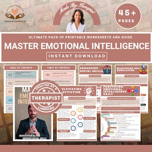 Emotional Intelligence Workbook, Printable Mental Health Guide for Self-Awareness, Empathy, Emotional Regulation Skills, Emotional Balance