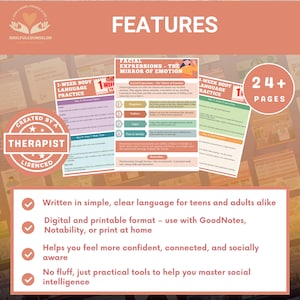 body language workbook, social intelligence planner, posture and presence guide, facial expression reading, eye contact practice sheet, personal space awareness tool, gesture communication skills, weekly social practice planner, teen communication workbook, printable body language guide, digital nonverbal skills workbook