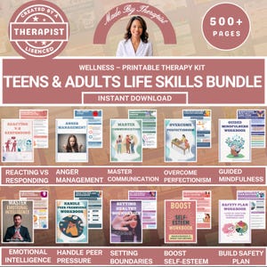 life skills mega workbook bundle for teens and adults, printable anger management activities, emotional intelligence exercises pdf, safety plan workbook for mental health, communication skills worksheets for therapy, perfectionism recovery printable workbook, boost self-esteem journal prompts, reacting vs responding emotional regulation pdf, peer pressure coping skills for teens, boundary setting worksheets digital download, guided mindfulness workbook printable, cbt and dbt skills workbook