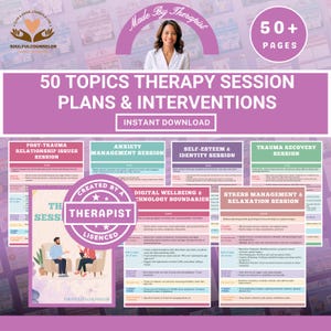 Therapy Interventions Guide, 50+ Topics Session Plan, Mental Health Techniques, Counseling Notes, Psychotherapy Cheat Sheets, CBT, DBT Tools