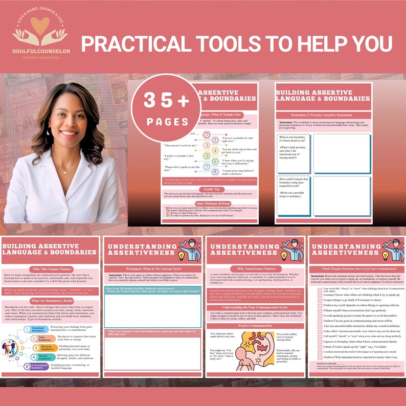 assertive communication workbook, how to be assertive printable, communication skills workbook, adult therapy worksheets, assertiveness therapy, printable communication journal, set boundaries workbook, learn to say no, speak up therapy tool, therapist resource communication, trauma informed communication, self help workbook for adults, social skills printable, printable mental health workbook, emotional expression journal