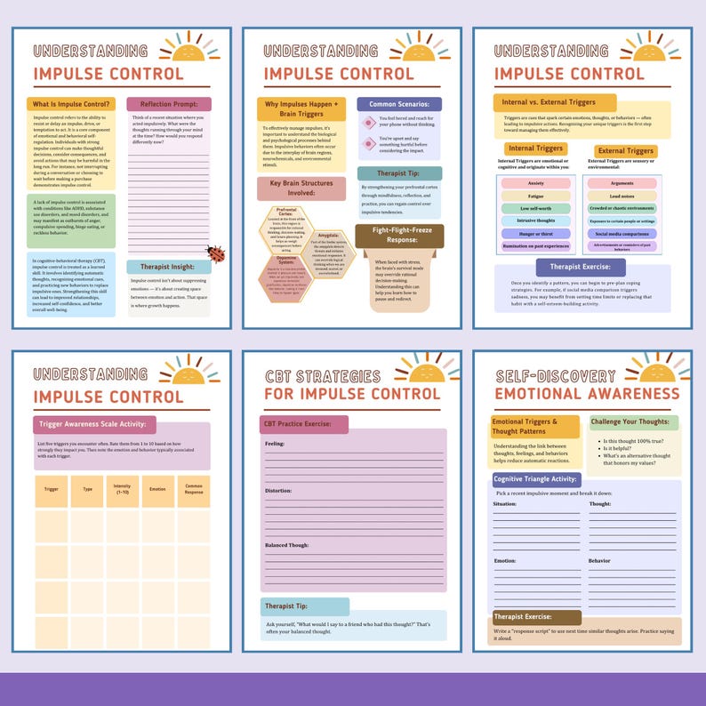 Impulse Control Workbook: CBT Therapy Guide for ADHD (PDF Downloadable ...