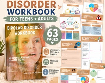 Bipolar Disorder Workbook, Mood Tracker and DBT Therapy Tools for Managing Bipolar 1 and 2, Printable PDF, 60+ Pages