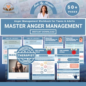 Anger Management Workbook for Teens & Adult, Anger Coping skills, Therapy guide and Worksheet for Anger, Emotional Regulation, Mental Health