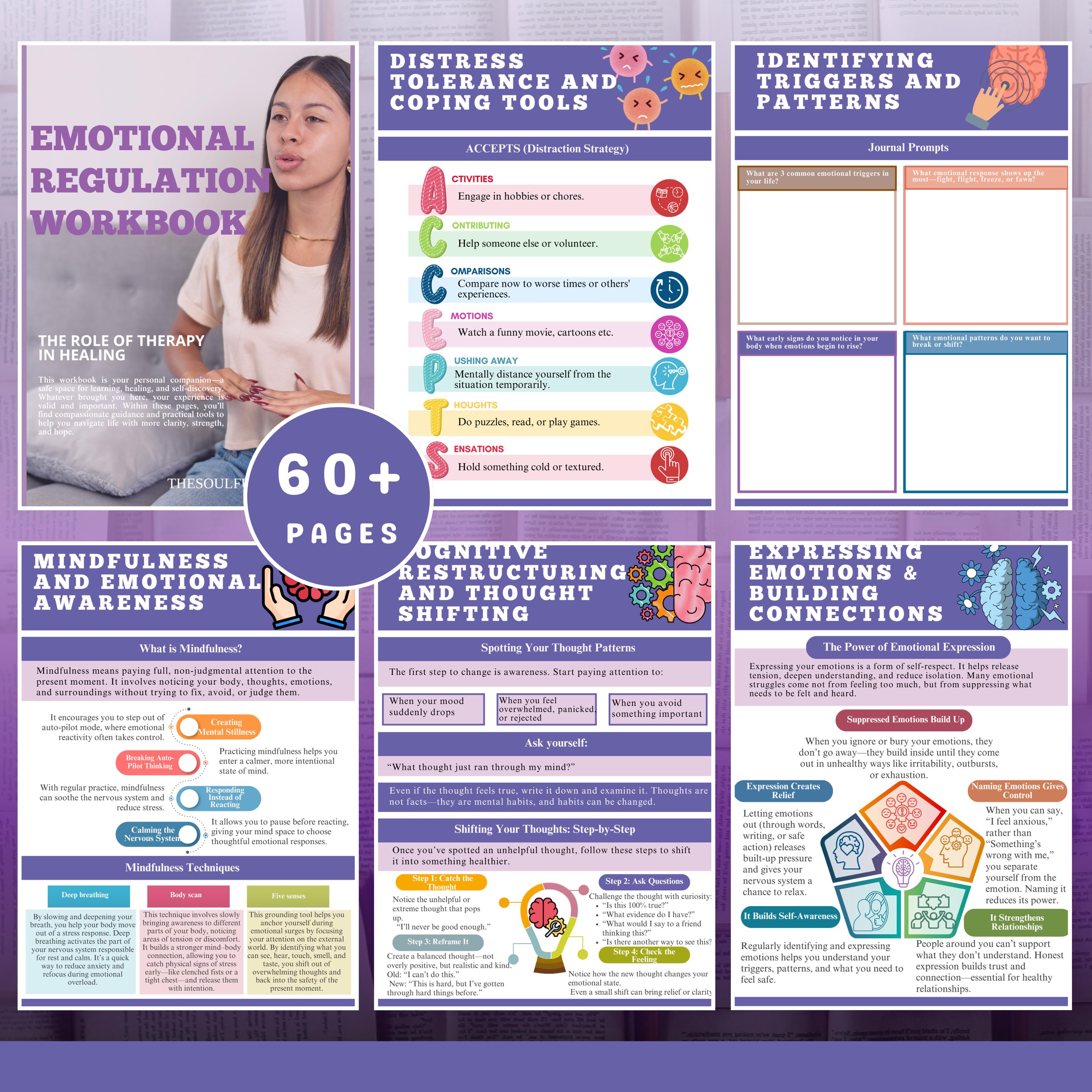 Emotional Regulation Workbook for Teens and Adults, Therapy Worksheets ...
