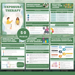exposure therapy workbook, fear ladder worksheet, anxiety exposure journal, CBT exposure guide, printable therapy workbook, mental health journal, gradual exposure planner, facing fears workbook, anxiety treatment tool, therapist resources PDF, overcoming avoidance workbook, digital exposure therapy