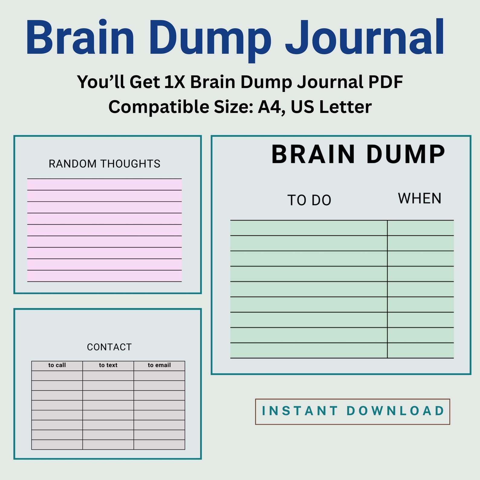 Brain Dump Journal, Printable Brain Dump Worksheet, Digital Download ...
