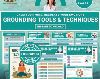 Grounding Techniques Guide, Anxiety, Trauma, Mental Health (PDF)