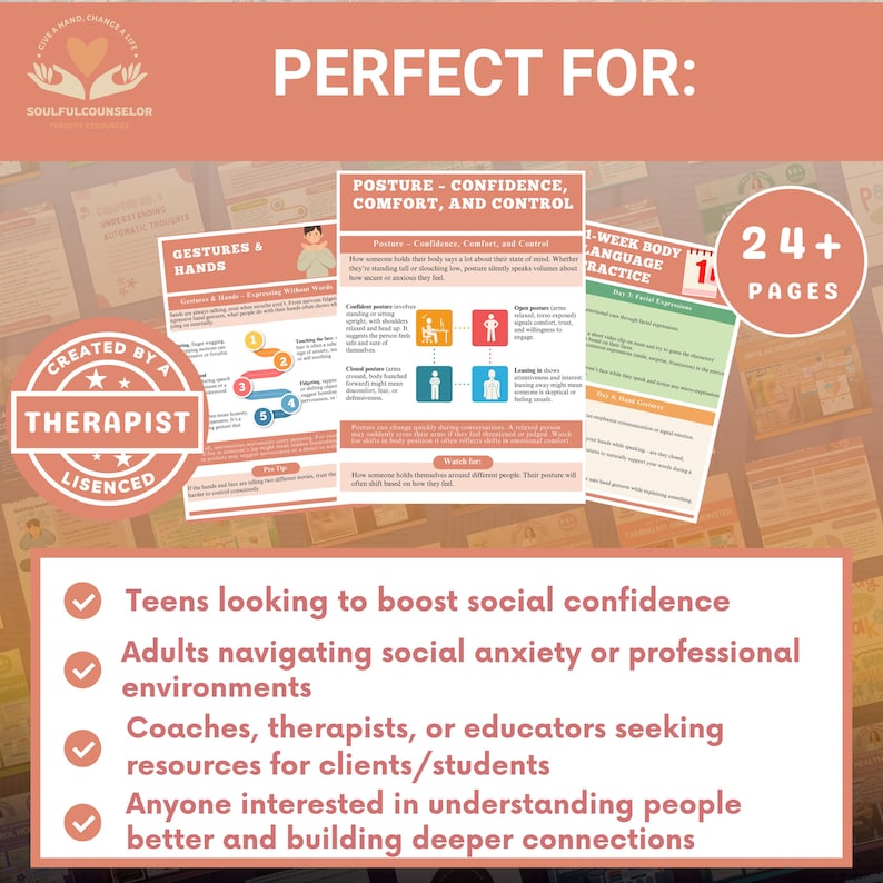 body language workbook, social intelligence planner, posture and presence guide, facial expression reading, eye contact practice sheet, personal space awareness tool, gesture communication skills, weekly social practice planner, teen communication workbook, printable body language guide, digital nonverbal skills workbook