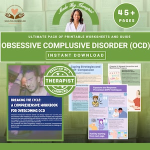 Obsessive-compulsive Disorder (OCD) Mega Bundle Workbook, Intrusive Thought, Therapy Worksheets, Exposure & Response Prevention, CBT Therapy