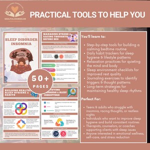 “Printable Sleep Workbook for Insomnia and Better Rest – Teens & Adults”

“Sleep Hygiene and Relaxation Tools – Digital Sleep Journal”

“Therapist-Informed Insomnia Workbook – 50+ Pages Printable PDF”

“Better Sleep Routine and Mind–Body Practices for Emotional Wellness”

“Calming Night Routine Workbook for Teens and Adults – Therapy Resource”