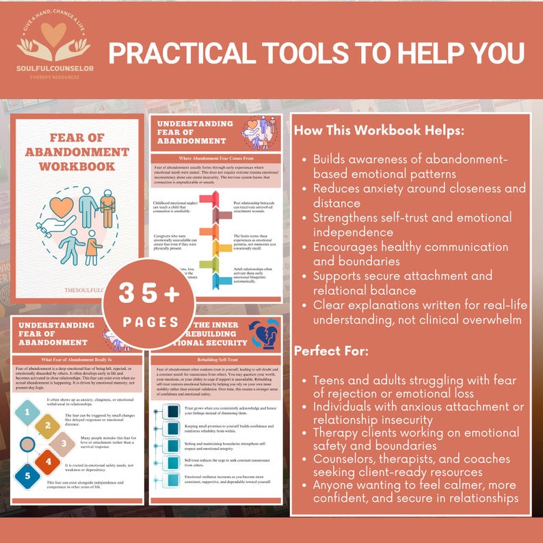 fear of abandonment workbook printable
attachment healing workbook pdf
emotional insecurity therapy guide
relationship anxiety workbook
abandonment wounds healing workbook
self trust and attachment workbook
therapeutic relationship workbook
mental health printable workbook