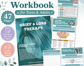 Grief and Loss Therapy Workbook, Emotional Regulation Guide for Coping with Grief, Printable PDF for Teens and Adults