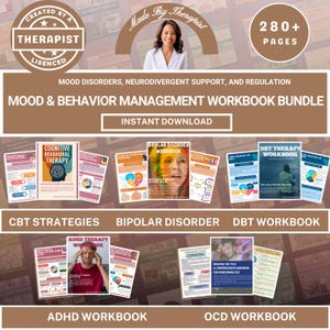 Mood & Mind-regulatie werkboek megabundel, afdrukbare therapietoolset voor AdHD, OCS, bipolair, CGT, DBT, geestelijke gezondheid pdf-werkbladen