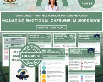 Managing Emotional Overwhelm Workbook, Therapeutic Self-Help Guide for Teens & Adults, Reflective Prompts, Printable PDF