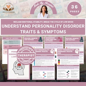 May include: A self-help guide titled "Understand Personality Disorder Traits & Symptoms" with a therapist's photo and logo. The guide includes sections on traits, symptoms, and healing, with 36 pages.